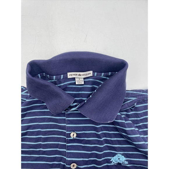 Peter Millar Polo Mens Large Summer Comfort Colorful Fun Striped Golf Shirt Blue - Picture 5 of 7